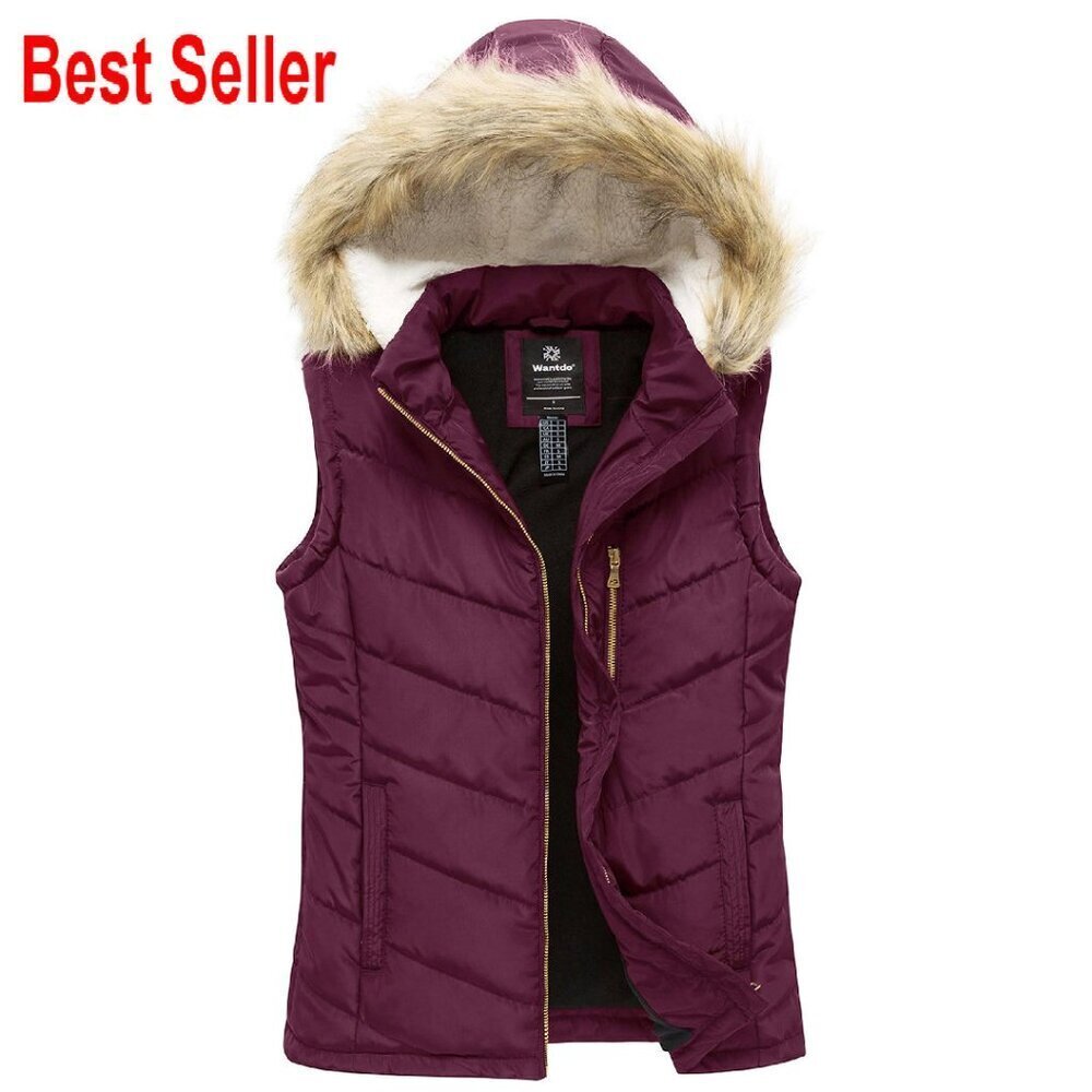 Thick Winter Puffer Vest with Removable Fur Hood Warm Chic Oversized Style